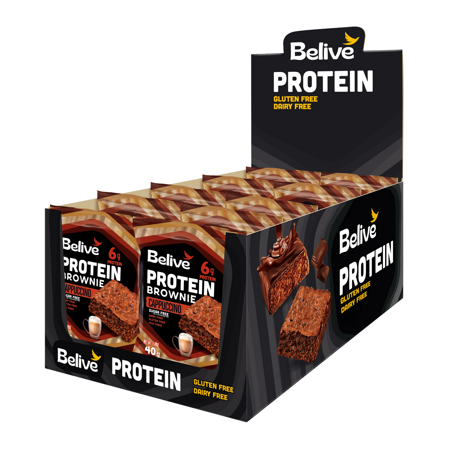 Gluten Free Protein Brownie – Cappuccino Flavour (Sugar Free, Dairy Free - Box of 10) Belive be Free